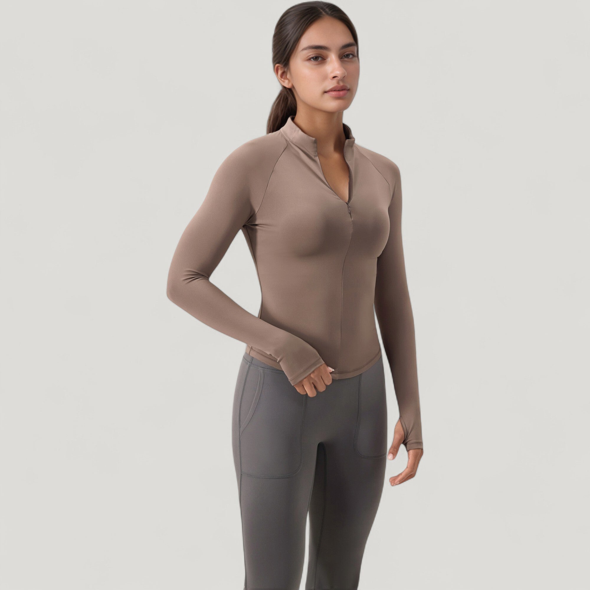 Anna-Kaci Active Women's Long Sleeve Half-Zip Slim Fit Active Jacket with Thumbhole Cuffs and Mock Neck