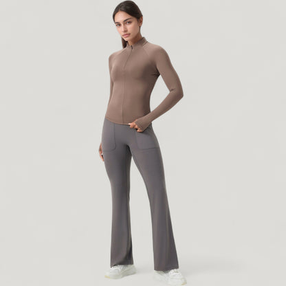 Anna-Kaci Active Women's Long Sleeve Half-Zip Slim Fit Active Jacket with Thumbhole Cuffs and Mock Neck