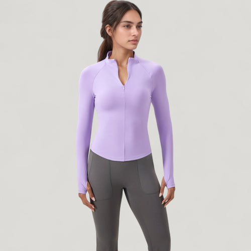 Anna-Kaci Active Women's Long Sleeve Half-Zip Slim Fit Active Jacket with Thumbhole Cuffs and Mock Neck