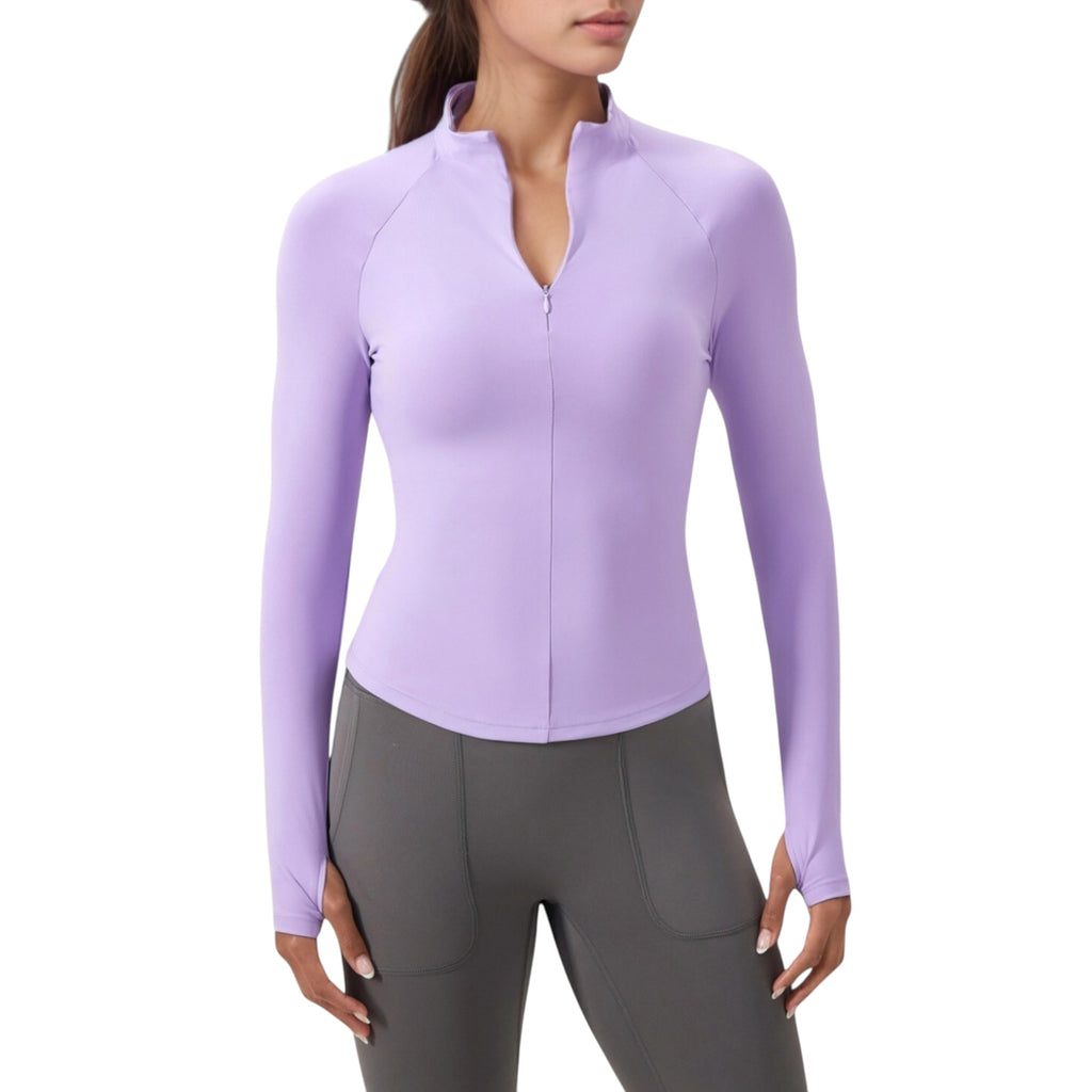 Anna-Kaci Active Women's Long Sleeve Half-Zip Slim Fit Active Jacket with Thumbhole Cuffs and Mock Neck