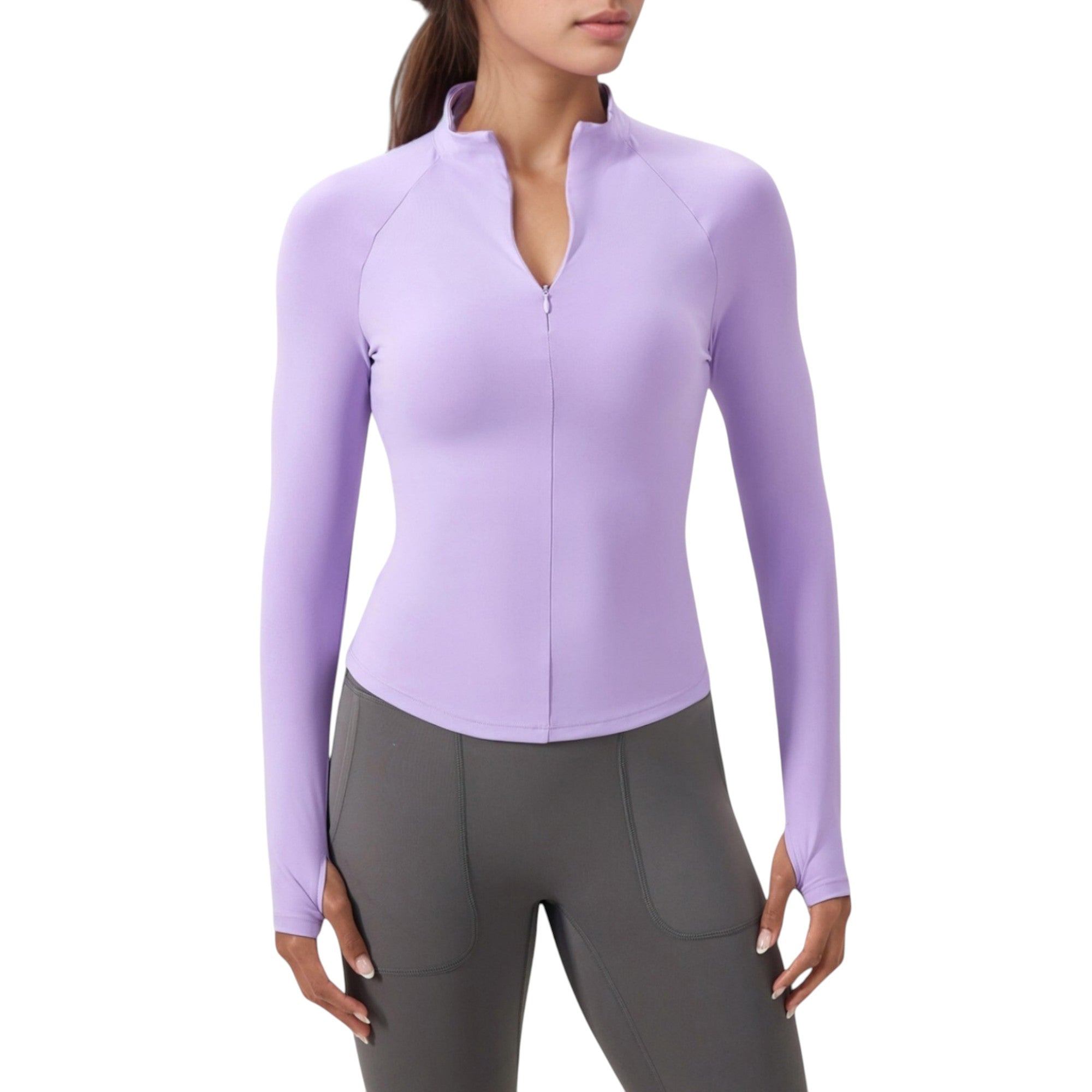 Anna-Kaci Active Women's Long Sleeve Half-Zip Slim Fit Active Jacket with Thumbhole Cuffs and Mock Neck