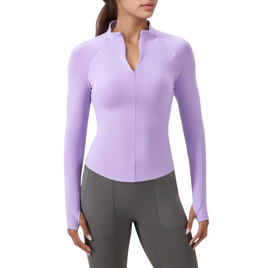 Anna-Kaci Active Women's Long Sleeve Half-Zip Slim Fit Active Jacket with Thumbhole Cuffs and Mock Neck