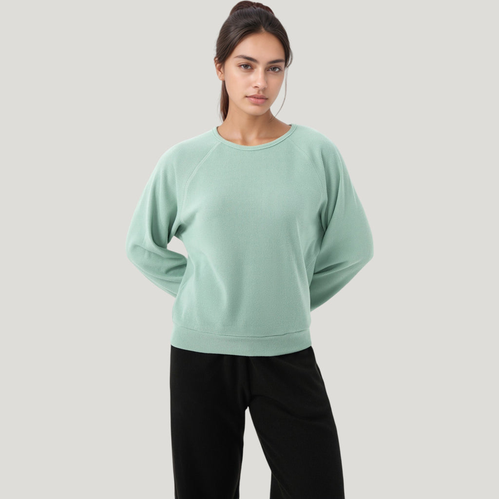 Anna-Kaci Active Women's Long Sleeve Crew Neck Pullover Top with Relaxed Fit and Ribbed Cuffs