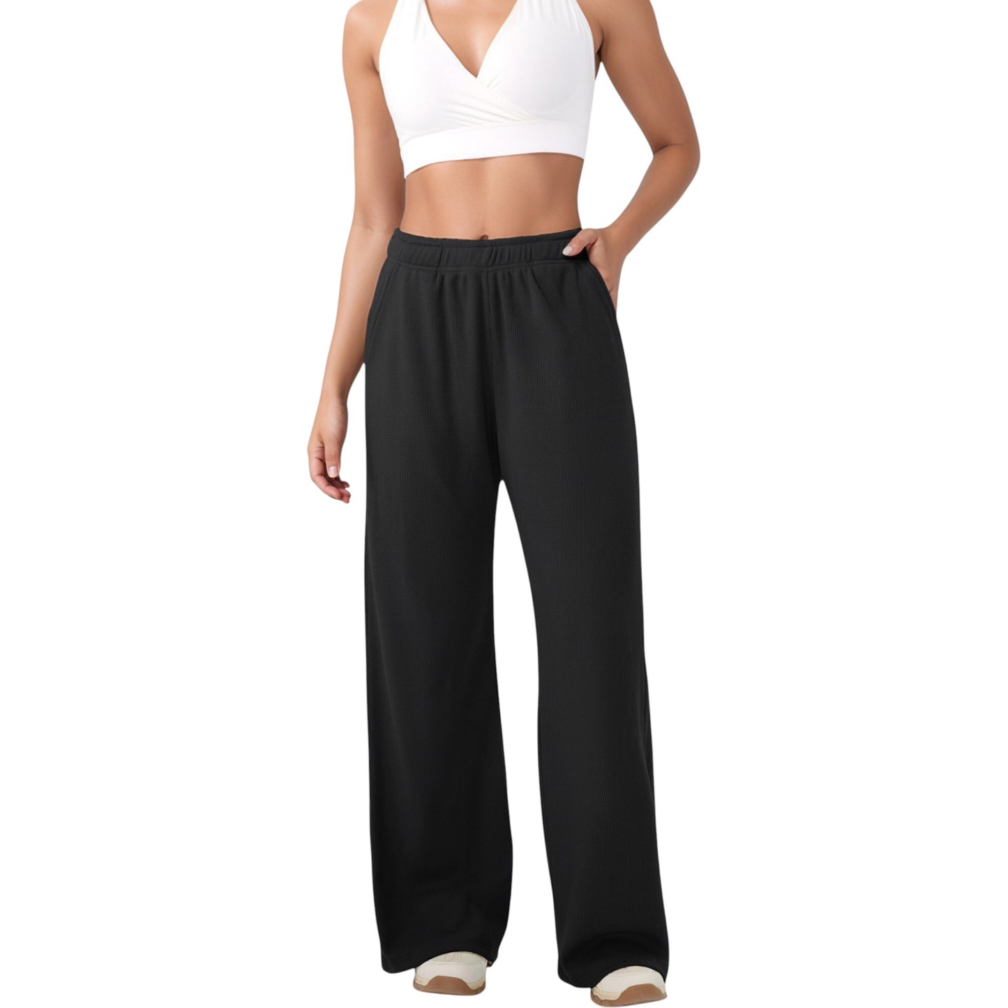 Anna-Kaci Active Women's High Waist Wide Leg Athletic Pants with Side Pockets and Elastic Waistband