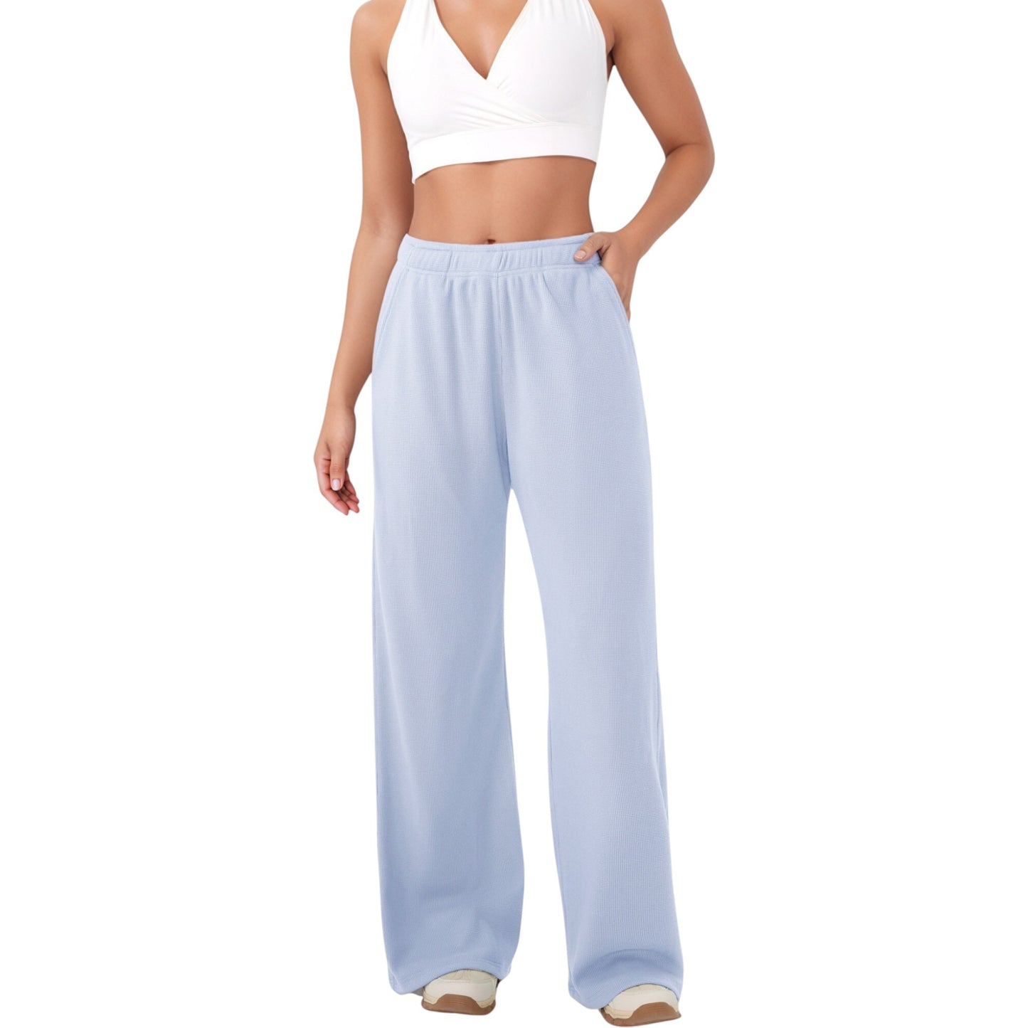 Anna-Kaci Active Women's High Waist Wide Leg Athletic Pants with Side Pockets and Elastic Waistband