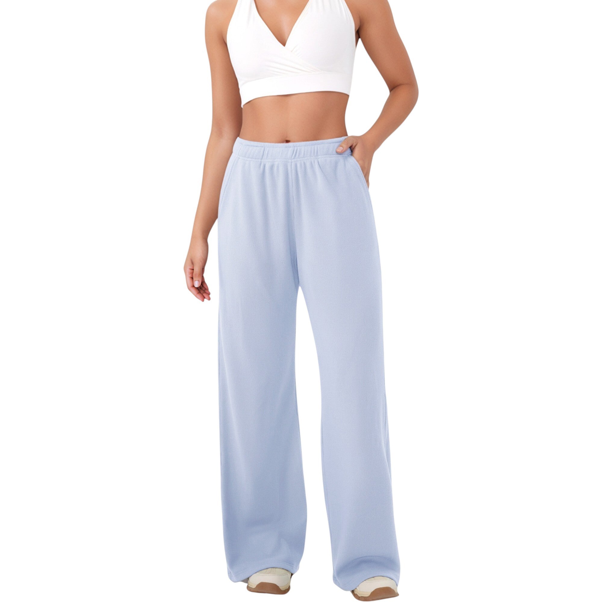 Anna-Kaci Active Women's High Waist Wide Leg Athletic Pants with Side Pockets and Elastic Waistband