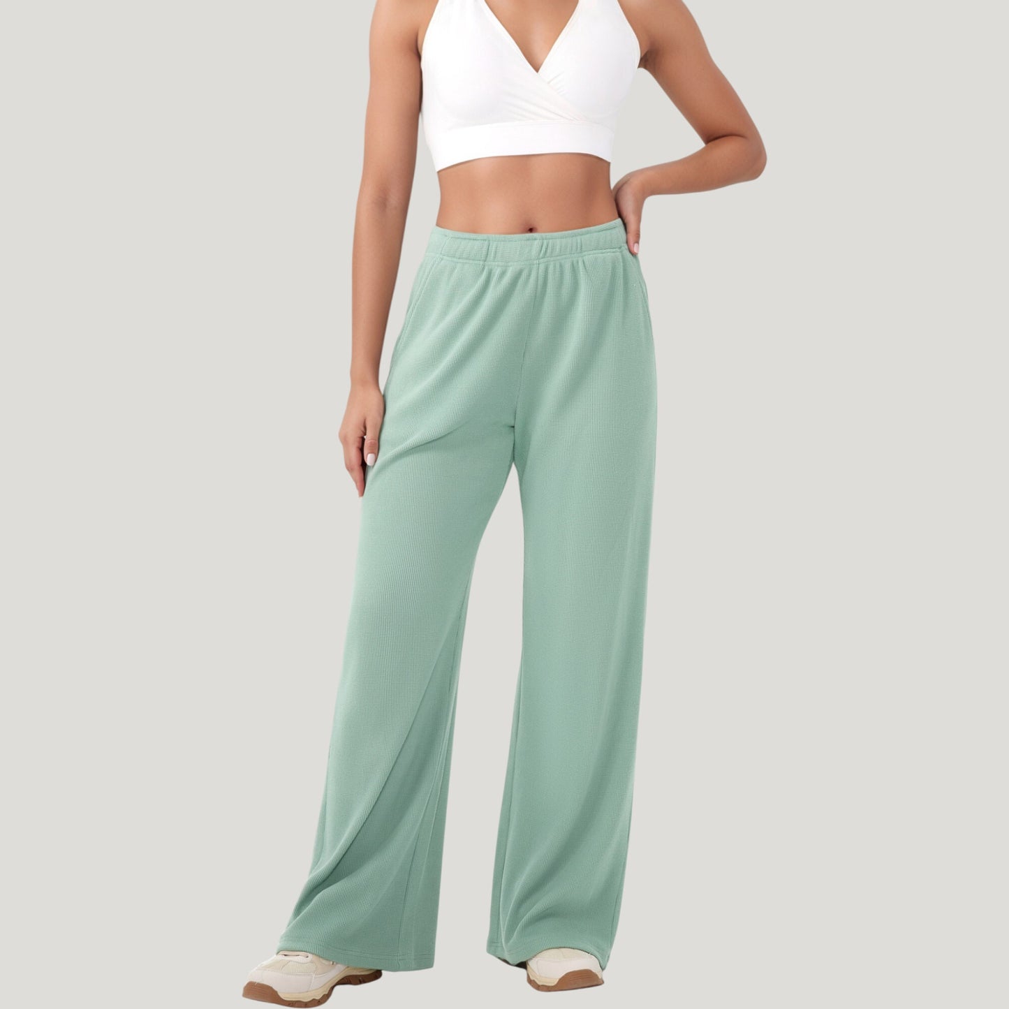 Anna-Kaci Active Women's High Waist Wide Leg Athletic Pants with Side Pockets and Elastic Waistband
