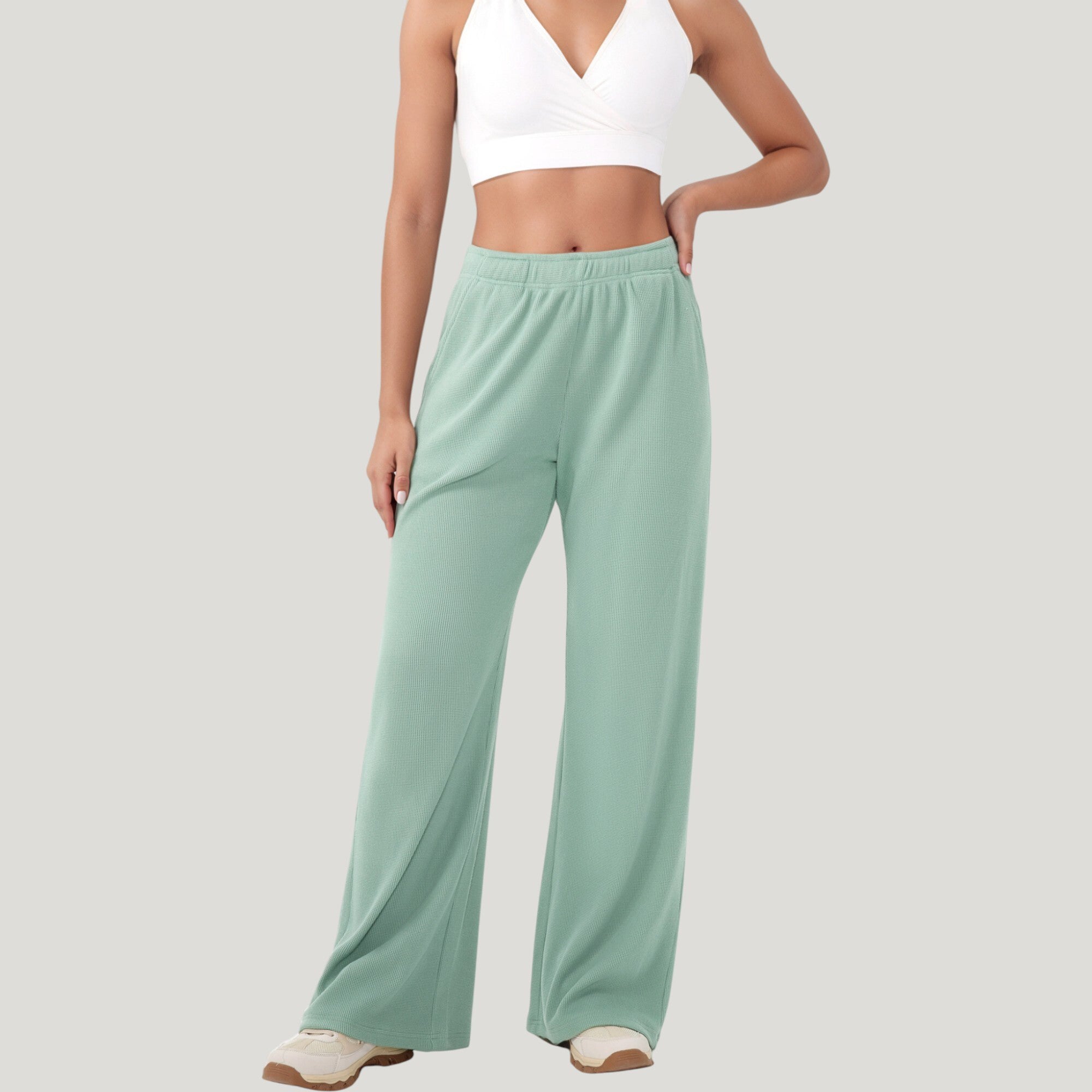 Anna-Kaci Active Women's High Waist Wide Leg Athletic Pants with Side Pockets and Elastic Waistband