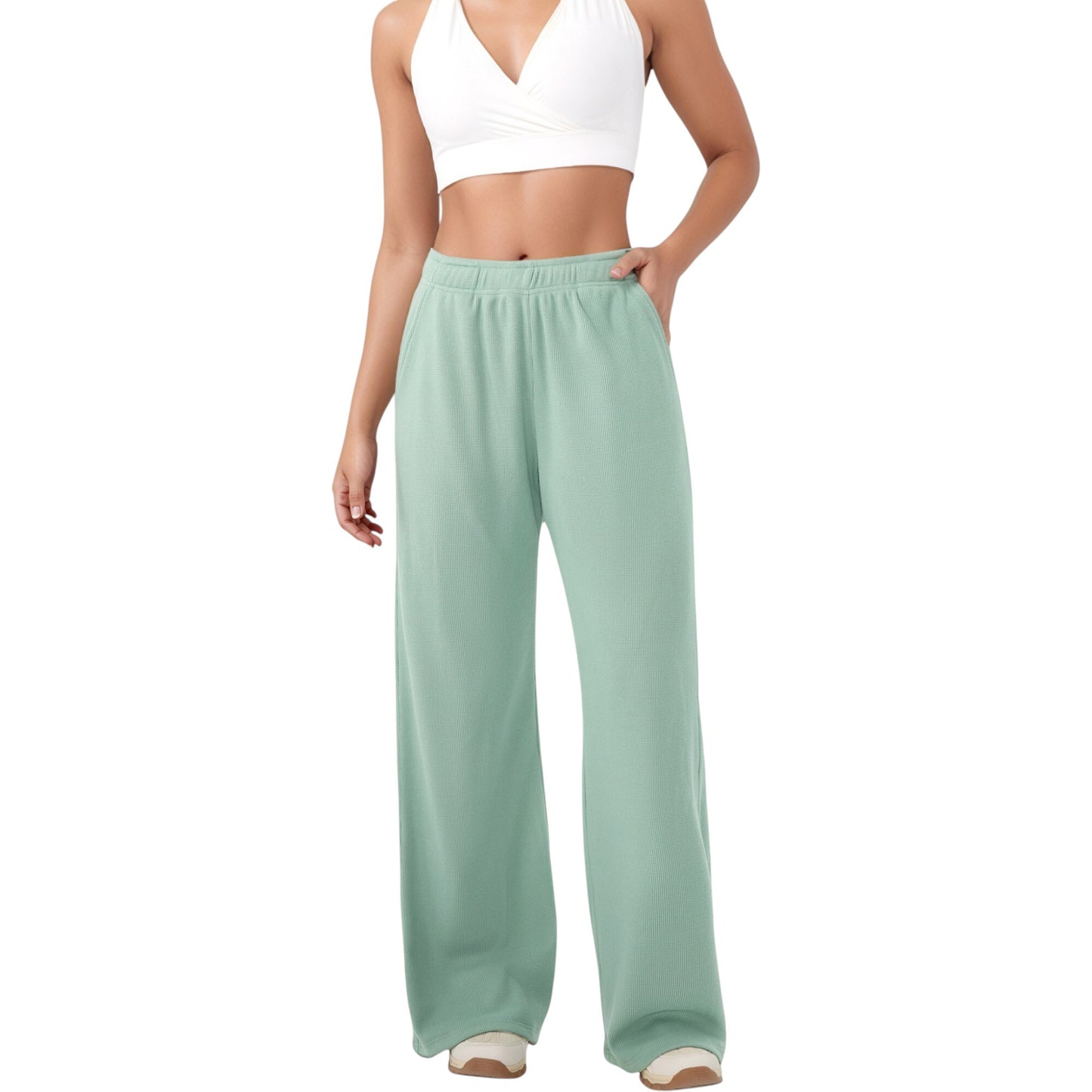 Anna-Kaci Active Women's High Waist Wide Leg Athletic Pants with Side Pockets and Elastic Waistband