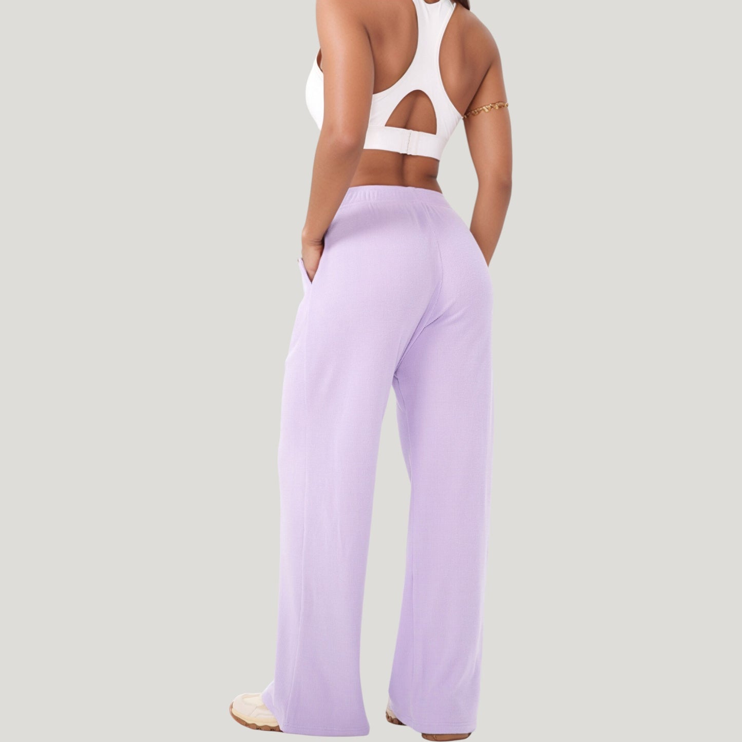 Anna-Kaci Active Women's High Waist Wide Leg Athletic Pants with Side Pockets and Elastic Waistband