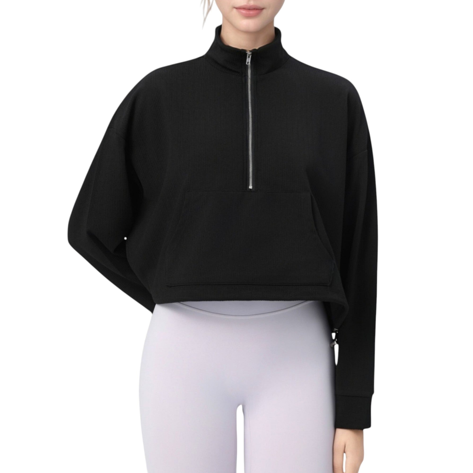 Anna-Kaci Active Women's Long Sleeve Half Zip Pullover Top with Mock Neck and Kangaroo Pocket