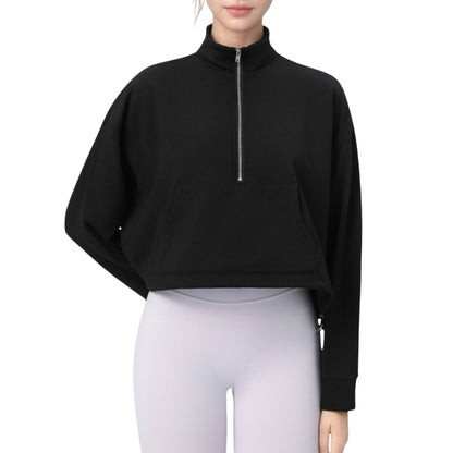 Anna-Kaci Active Women's Long Sleeve Half Zip Pullover Top with Mock Neck and Kangaroo Pocket