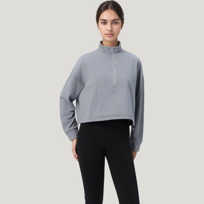 Anna-Kaci Active Women's Long Sleeve Half Zip Pullover Top with Mock Neck and Kangaroo Pocket