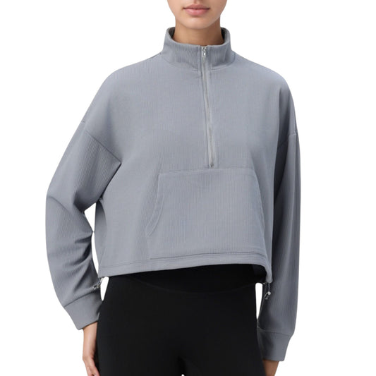 Anna-Kaci Active Women's Long Sleeve Half Zip Pullover Top with Mock Neck and Kangaroo Pocket