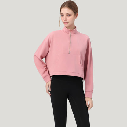Anna-Kaci Active Women's Long Sleeve Half Zip Pullover Top with Mock Neck and Kangaroo Pocket
