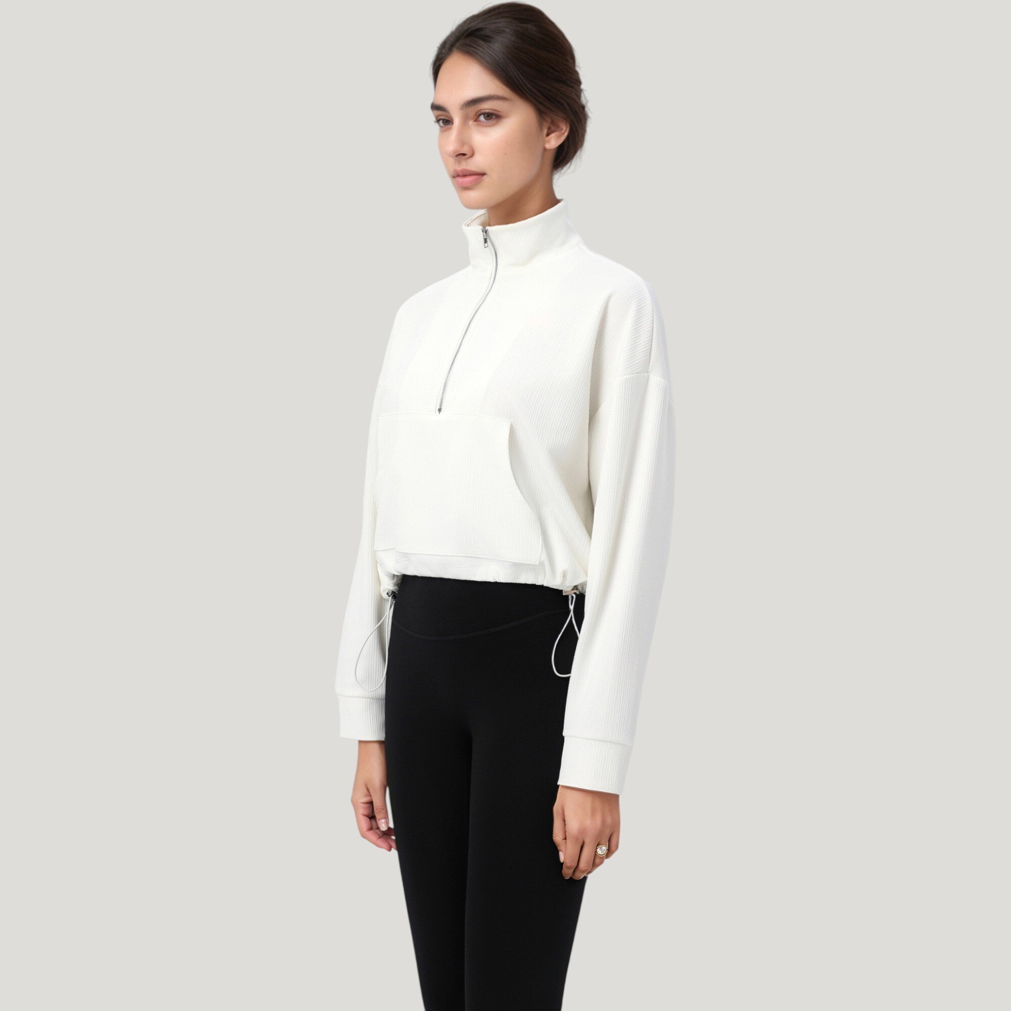 Anna-Kaci Active Women's Long Sleeve Half Zip Pullover Top with Mock Neck and Kangaroo Pocket