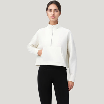 Anna-Kaci Active Women's Long Sleeve Half Zip Pullover Top with Mock Neck and Kangaroo Pocket