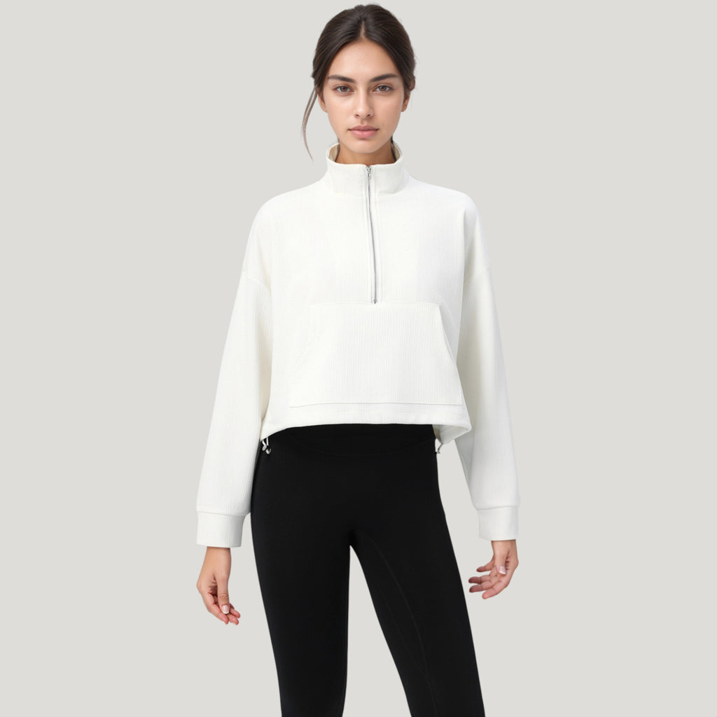 Anna-Kaci Active Women's Long Sleeve Half Zip Pullover Top with Mock Neck and Kangaroo Pocket