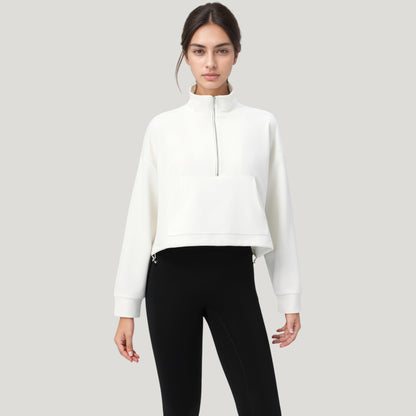 Anna-Kaci Active Women's Long Sleeve Half Zip Pullover Top with Mock Neck and Kangaroo Pocket