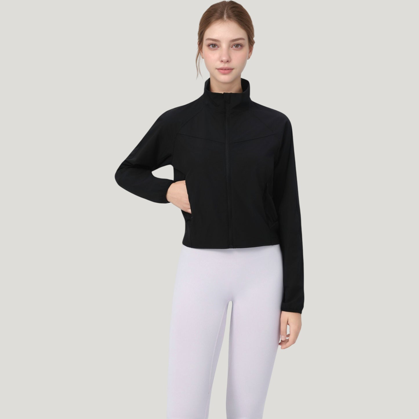 Anna-Kaci Active Women's Lightweight Zip Up Active Jacket with Stand Collar and Slim Fit