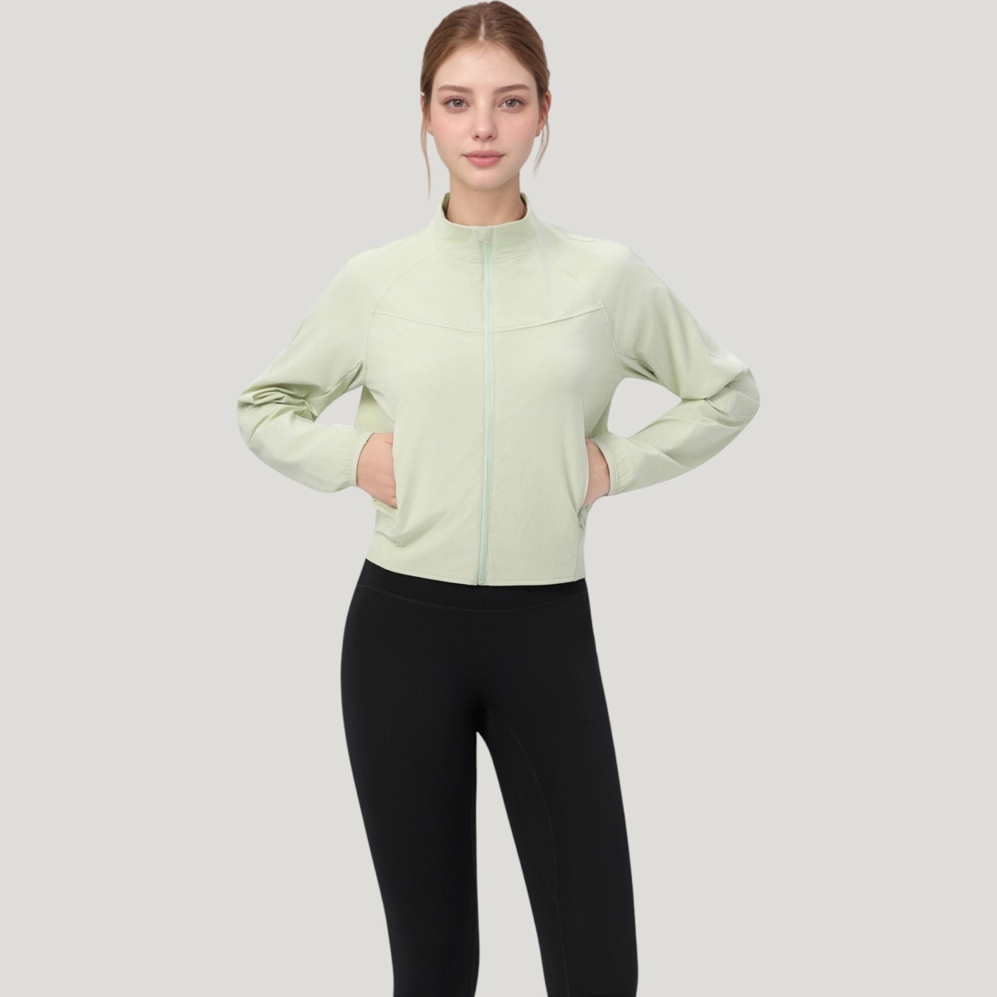 Anna-Kaci Active Women's Lightweight Zip Up Active Jacket with Stand Collar and Slim Fit