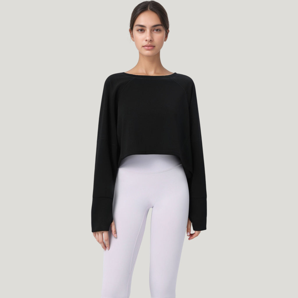 Anna-Kaci Active Women's Cropped Long Sleeve Active Top with Relaxed Fit and Crew Neck