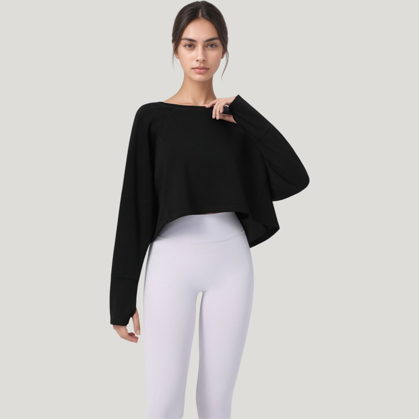 Anna-Kaci Active Women's Cropped Long Sleeve Active Top with Relaxed Fit and Crew Neck