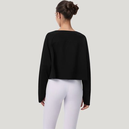 Anna-Kaci Active Women's Cropped Long Sleeve Active Top with Relaxed Fit and Crew Neck
