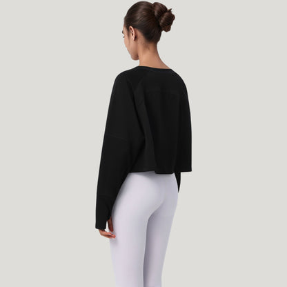 Anna-Kaci Active Women's Cropped Long Sleeve Active Top with Relaxed Fit and Crew Neck
