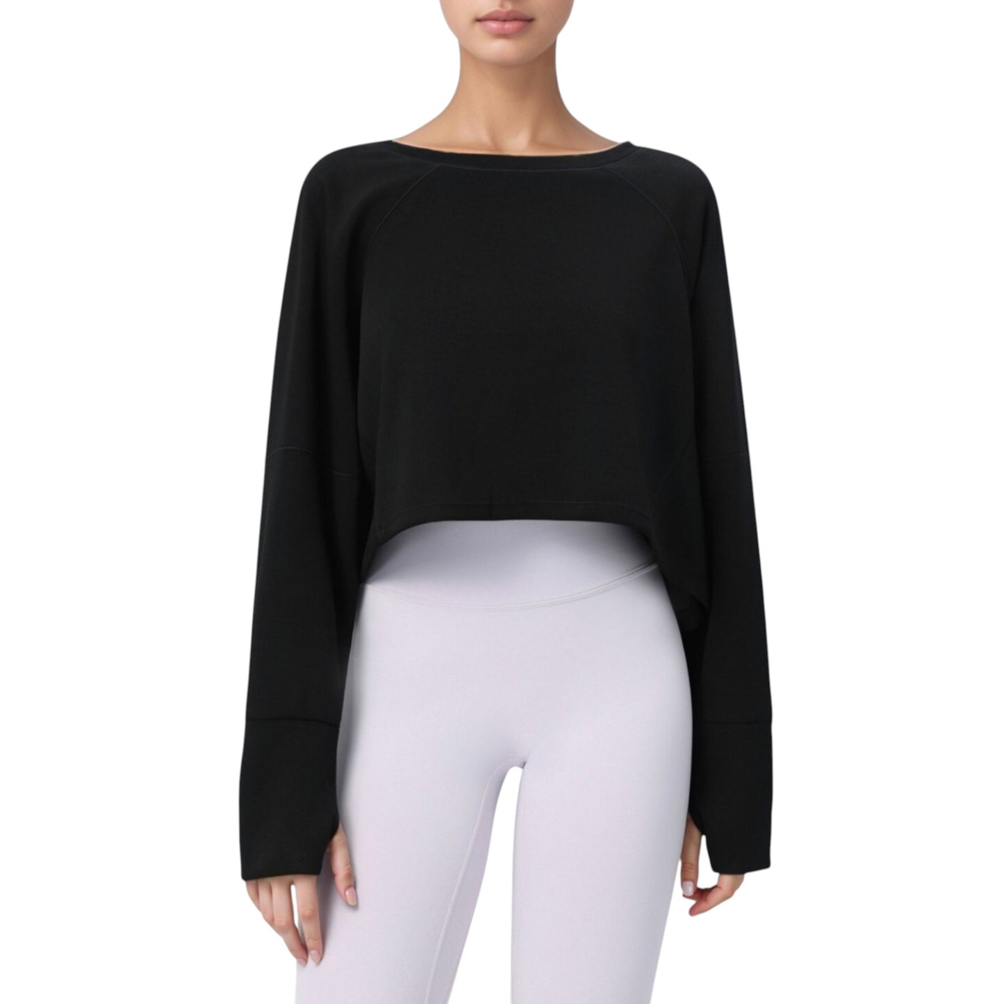 Anna-Kaci Active Women's Cropped Long Sleeve Active Top with Relaxed Fit and Crew Neck