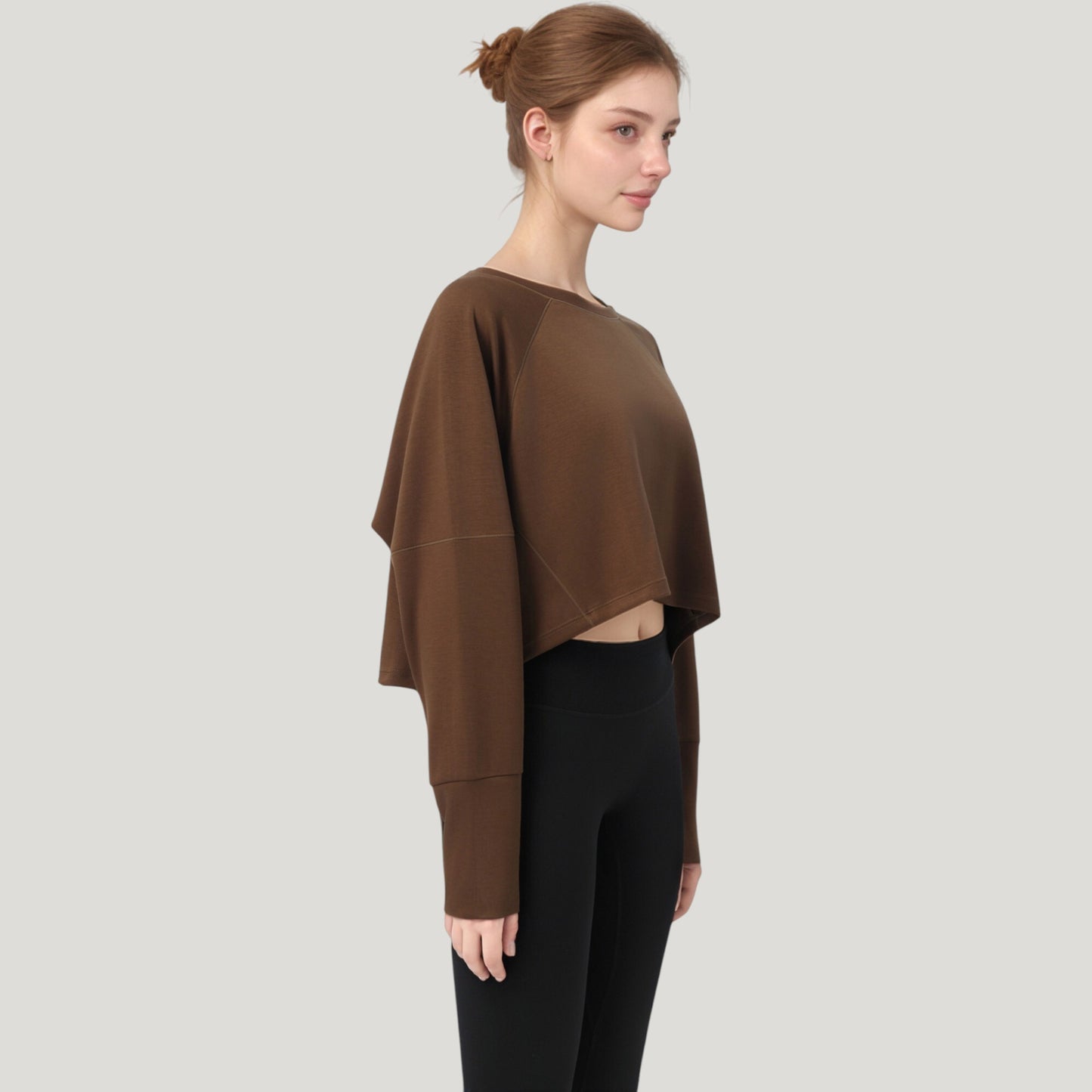 Anna-Kaci Active Women's Cropped Long Sleeve Active Top with Relaxed Fit and Crew Neck
