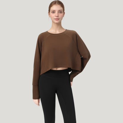 Anna-Kaci Active Women's Cropped Long Sleeve Active Top with Relaxed Fit and Crew Neck