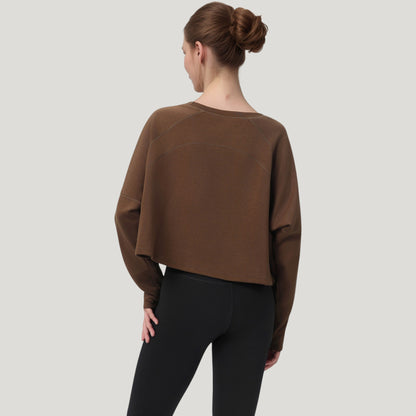 Anna-Kaci Active Women's Cropped Long Sleeve Active Top with Relaxed Fit and Crew Neck
