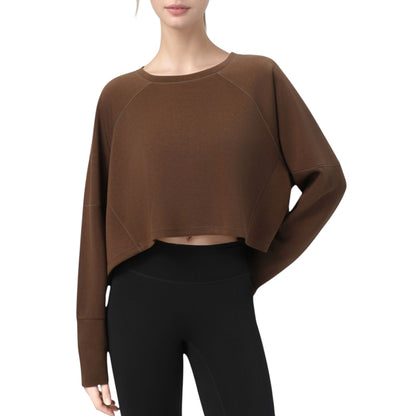 Anna-Kaci Active Women's Cropped Long Sleeve Active Top with Relaxed Fit and Crew Neck