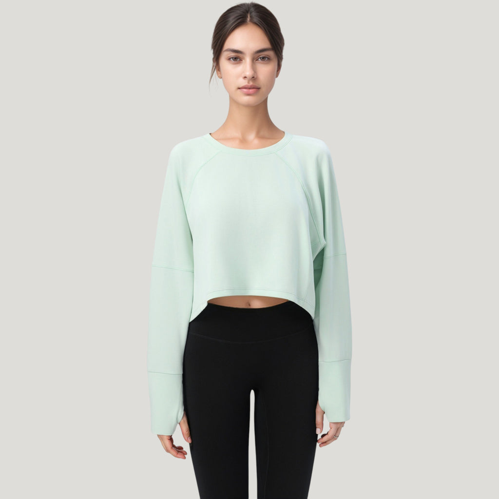 Anna-Kaci Active Women's Cropped Long Sleeve Active Top with Relaxed Fit and Crew Neck