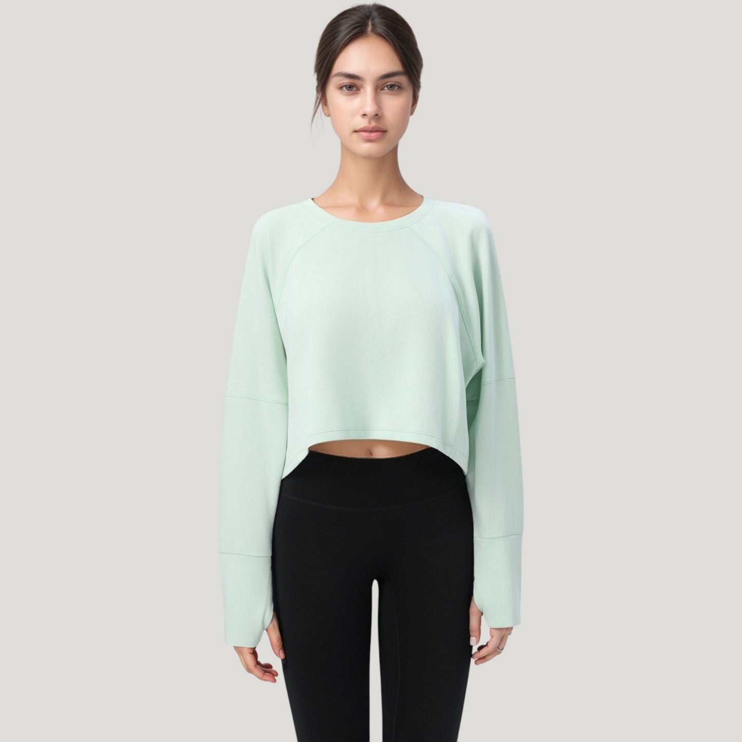 Anna-Kaci Active Women's Cropped Long Sleeve Active Top with Relaxed Fit and Crew Neck