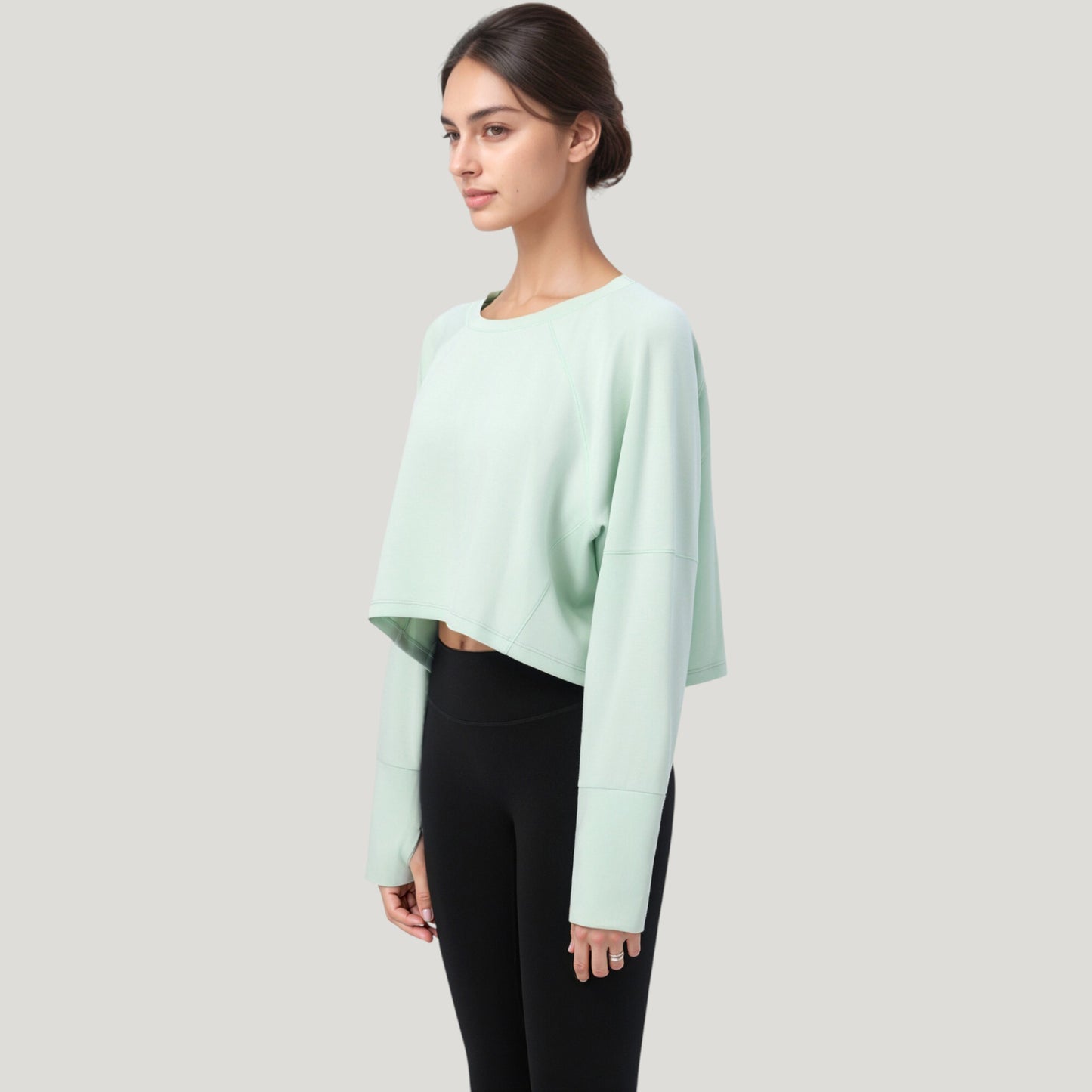 Anna-Kaci Active Women's Cropped Long Sleeve Active Top with Relaxed Fit and Crew Neck