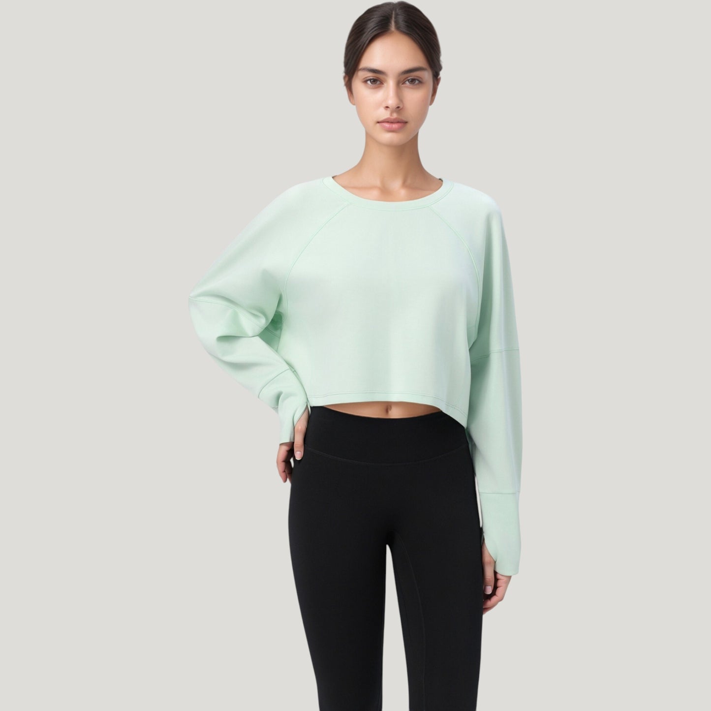 Anna-Kaci Active Women's Cropped Long Sleeve Active Top with Relaxed Fit and Crew Neck