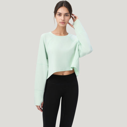 Anna-Kaci Active Women's Cropped Long Sleeve Active Top with Relaxed Fit and Crew Neck