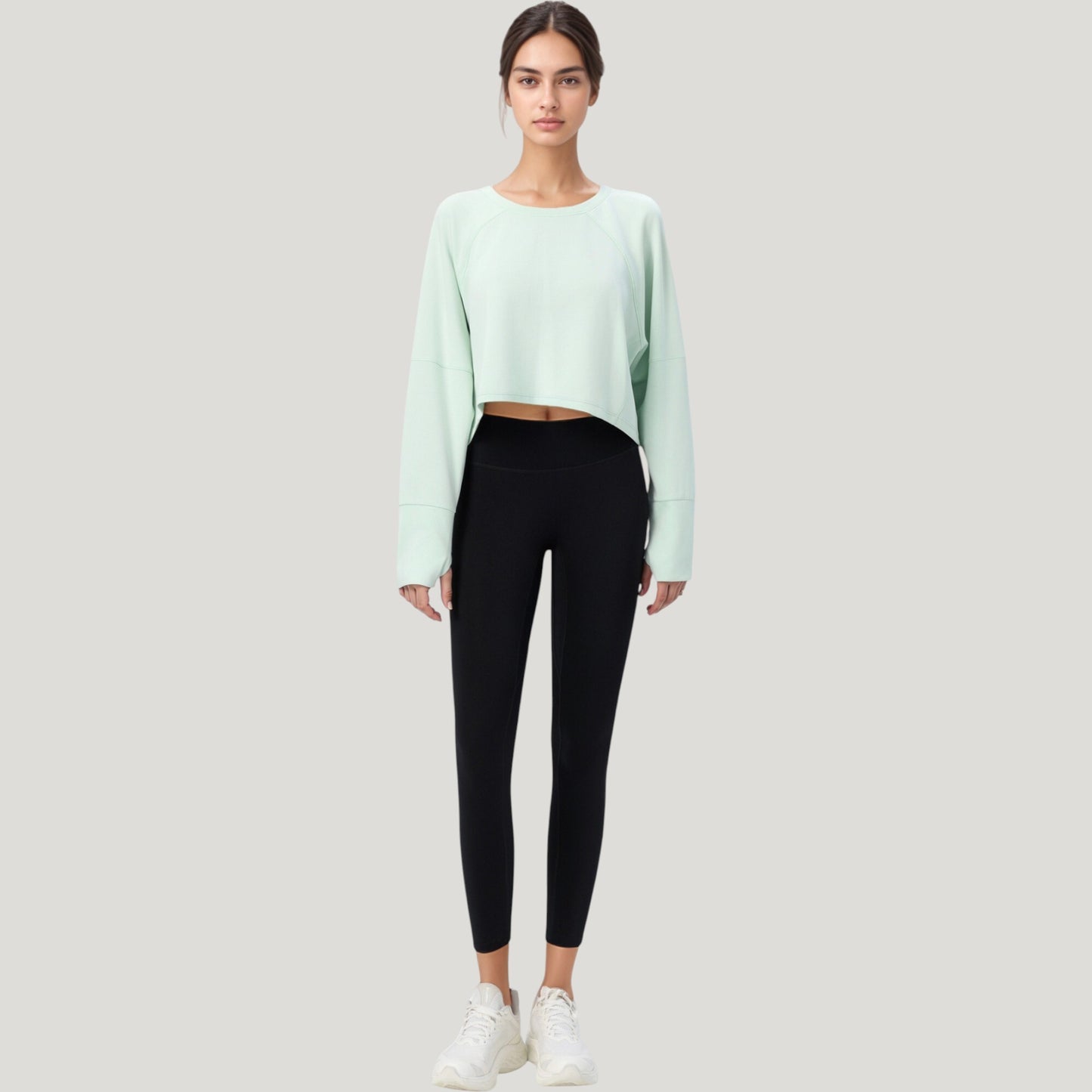 Anna-Kaci Active Women's Cropped Long Sleeve Active Top with Relaxed Fit and Crew Neck