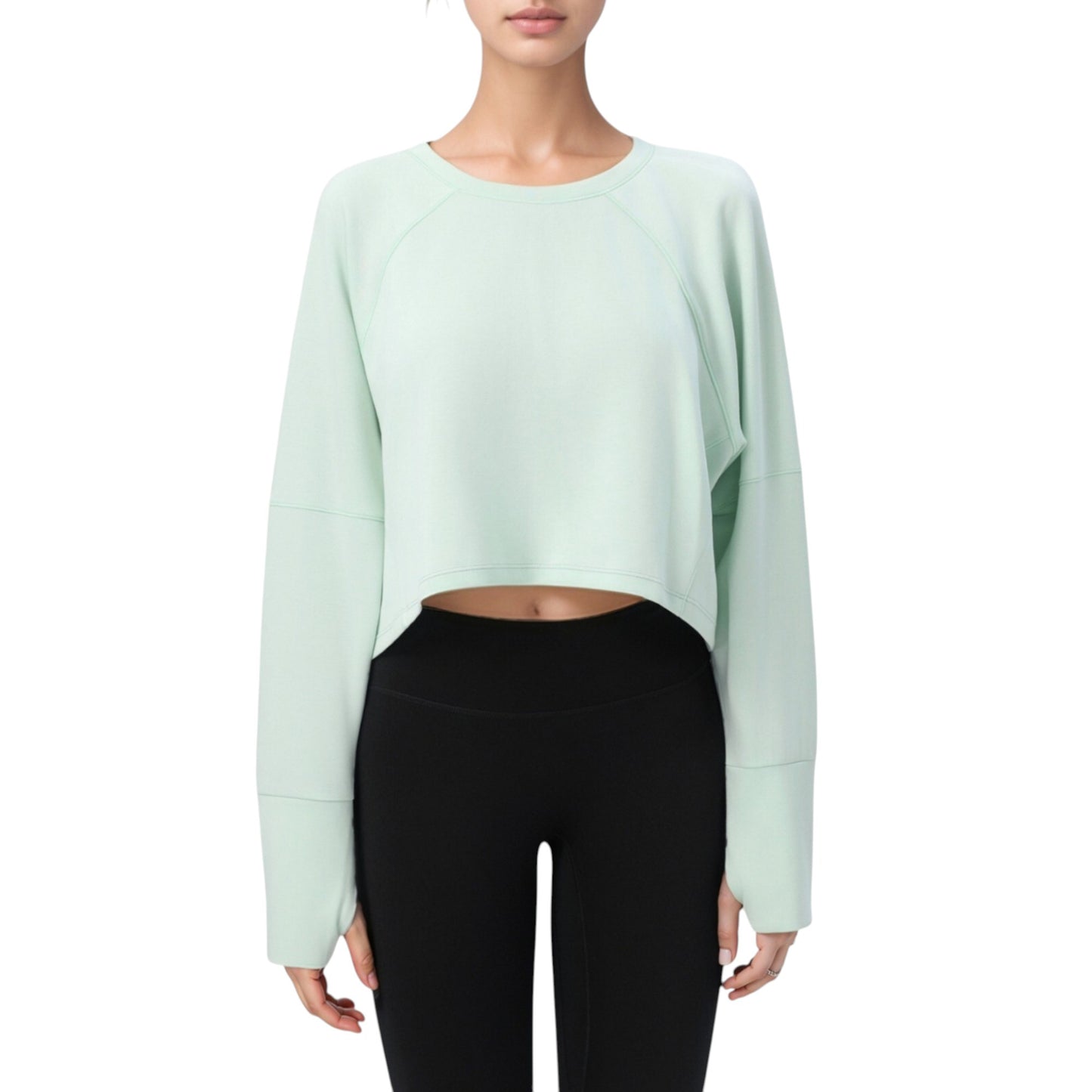 Anna-Kaci Active Women's Cropped Long Sleeve Active Top with Relaxed Fit and Crew Neck