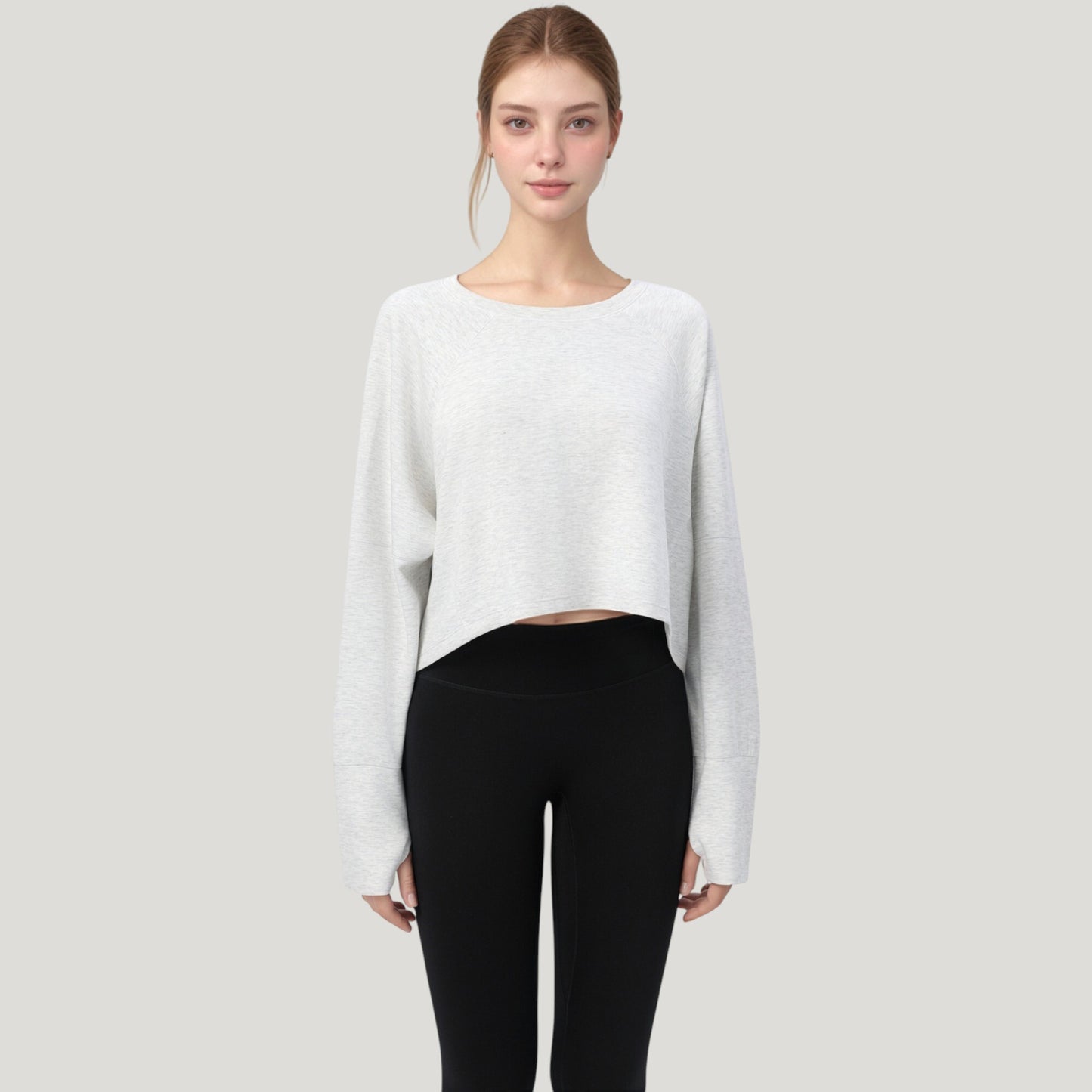 Anna-Kaci Active Women's Cropped Long Sleeve Active Top with Relaxed Fit and Crew Neck