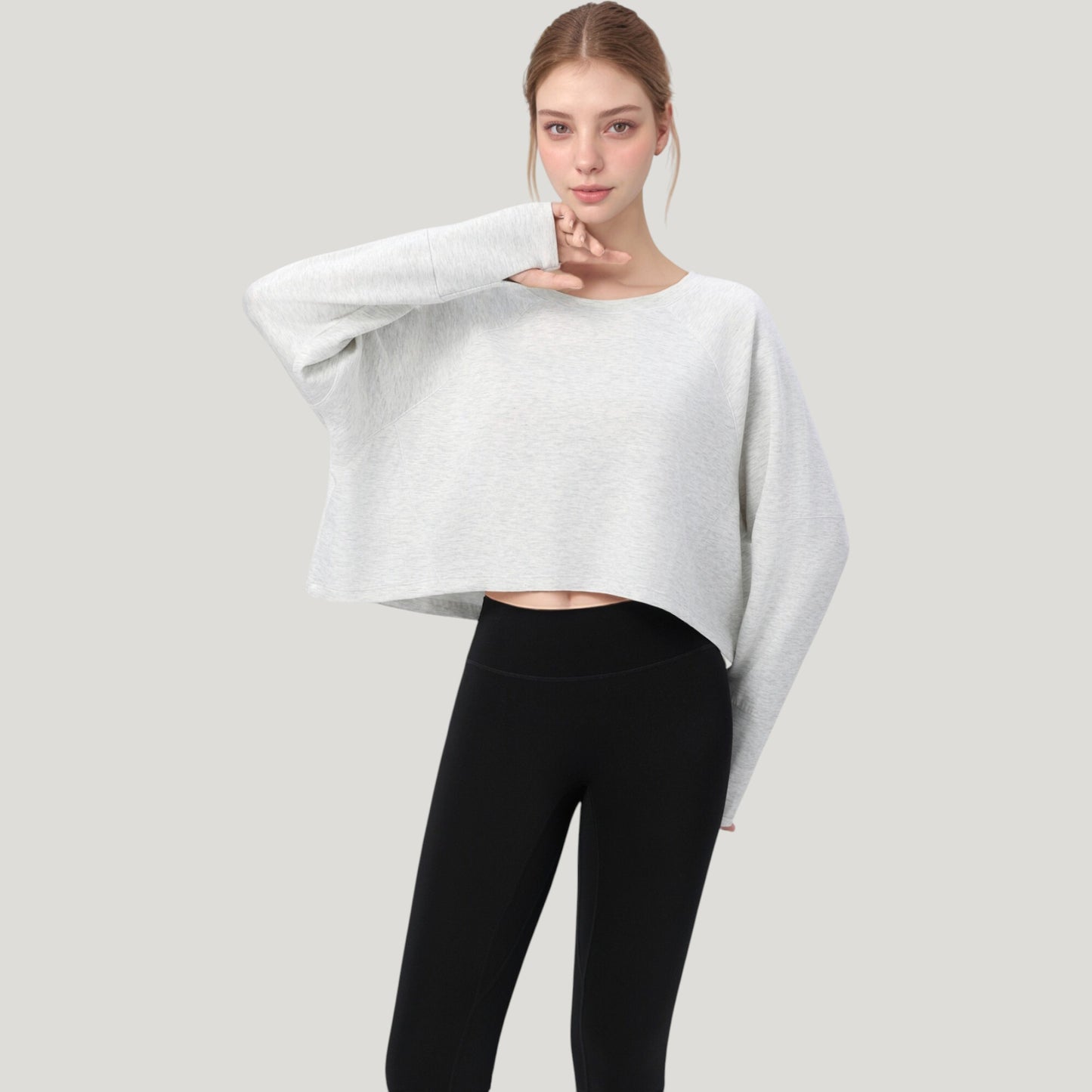 Anna-Kaci Active Women's Cropped Long Sleeve Active Top with Relaxed Fit and Crew Neck