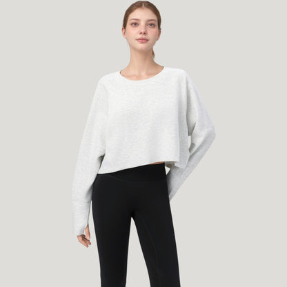 Anna-Kaci Active Women's Cropped Long Sleeve Active Top with Relaxed Fit and Crew Neck