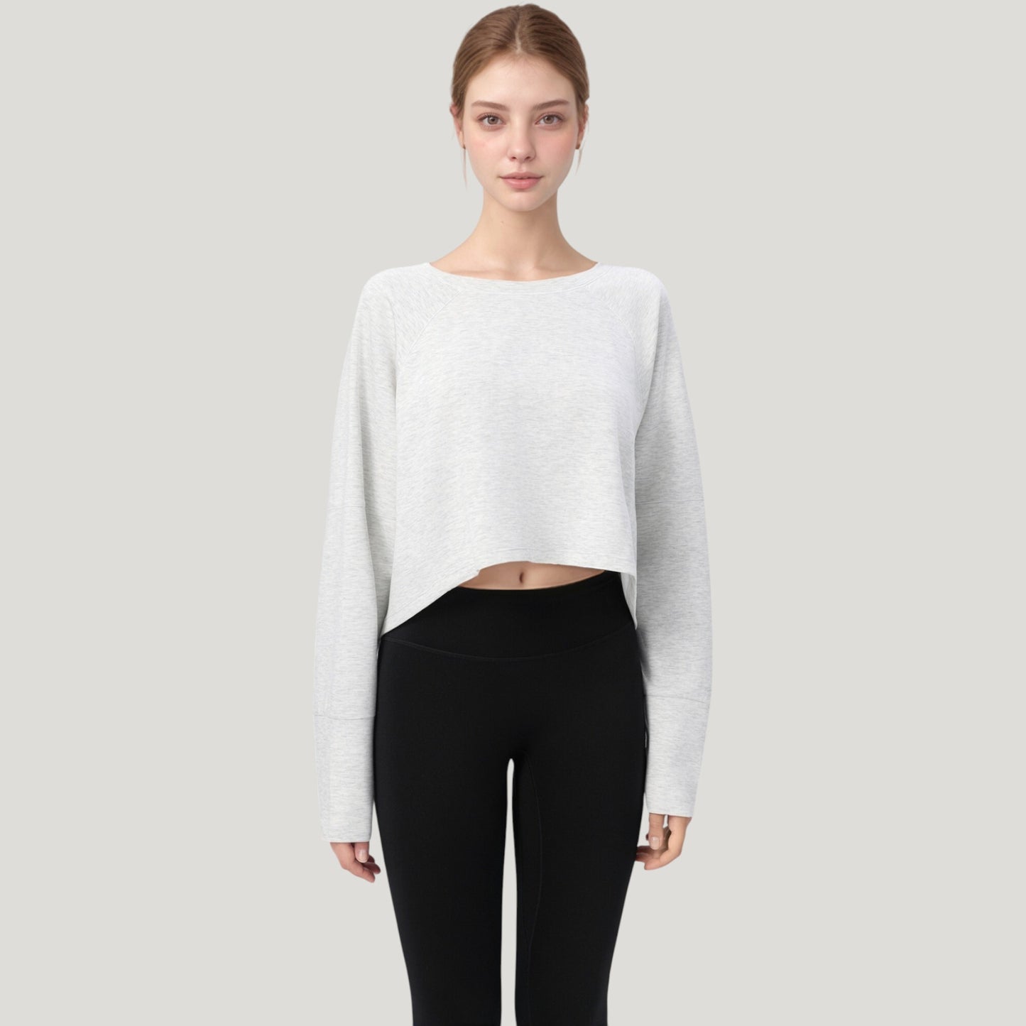 Anna-Kaci Active Women's Cropped Long Sleeve Active Top with Relaxed Fit and Crew Neck