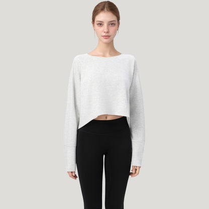 Anna-Kaci Active Women's Cropped Long Sleeve Active Top with Relaxed Fit and Crew Neck