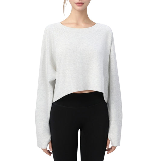 Anna-Kaci Active Women's Cropped Long Sleeve Active Top with Relaxed Fit and Crew Neck
