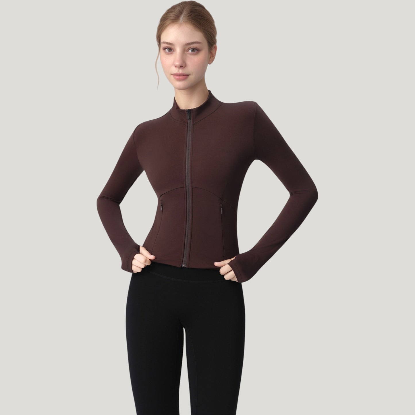 Anna-Kaci Active Women's Long Sleeve Full Zip Athletic Jacket with Thumbholes and Fitted Silhouette