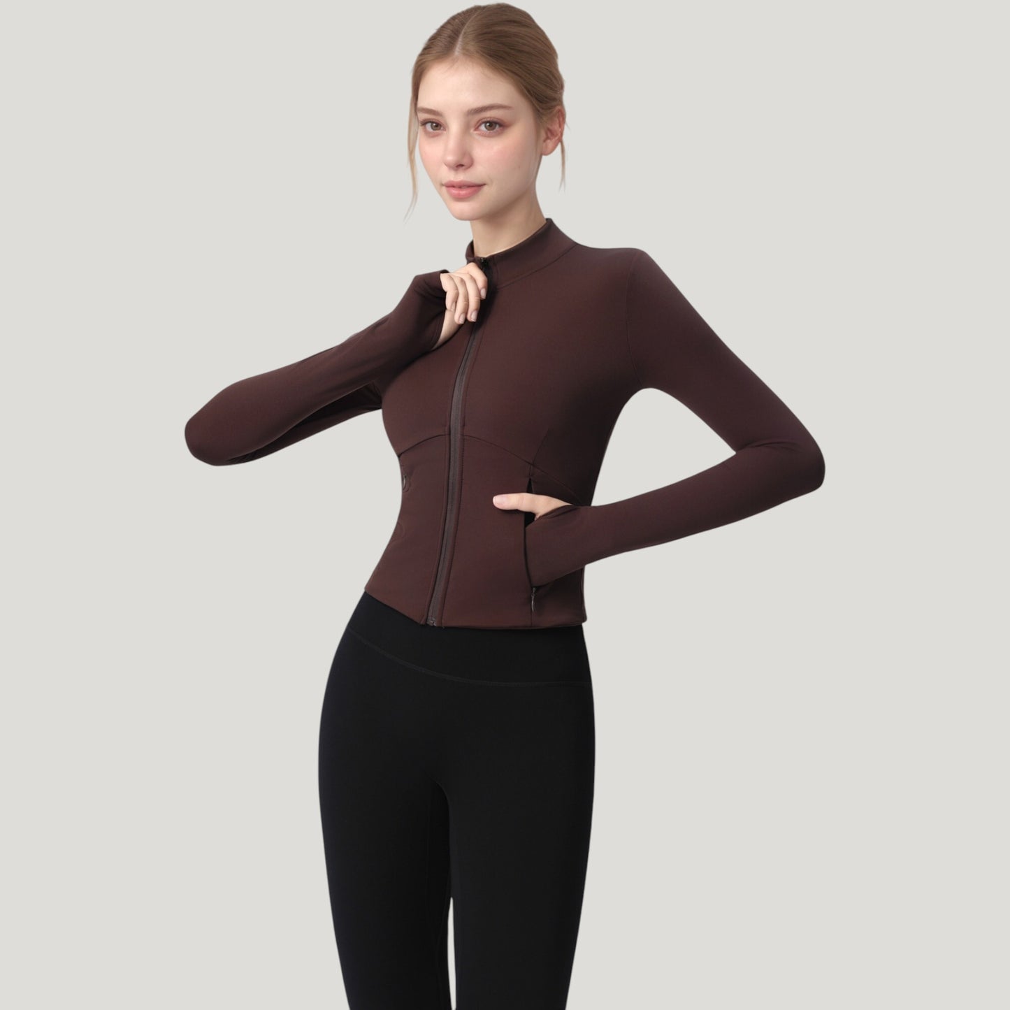 Anna-Kaci Active Women's Long Sleeve Full Zip Athletic Jacket with Thumbholes and Fitted Silhouette