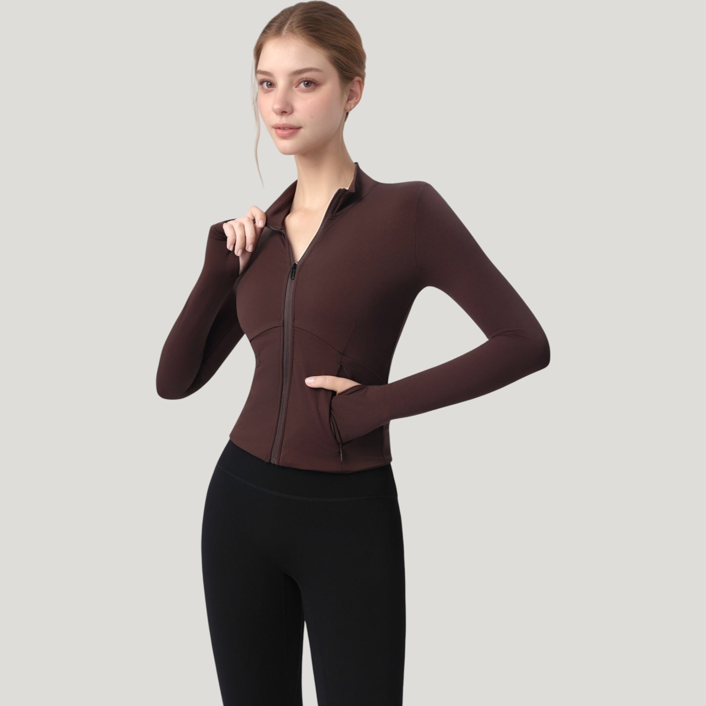 Anna-Kaci Active Women's Long Sleeve Full Zip Athletic Jacket with Thumbholes and Fitted Silhouette